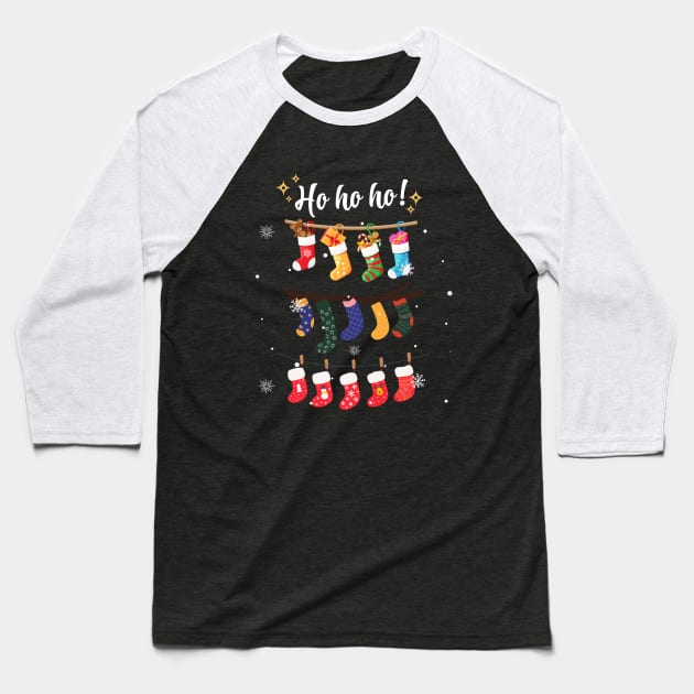 Christmas Sock collection Santa Baseball T-Shirt by CoolFuture